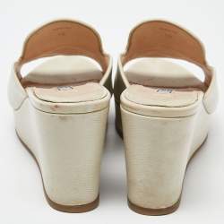Pre Owned Prada Cream Saffiano Patent Leather Crystal Embellished Platform Wedge Sandals Size 38