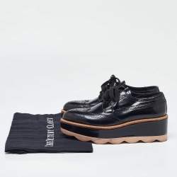 Prada Black Brogue Patent Leather Wave Wingtip Platform Derby Sneakers Size 36