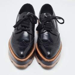 Prada Black Brogue Patent Leather Wave Wingtip Platform Derby Sneakers Size 36