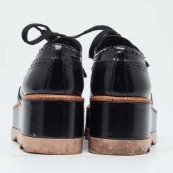 Prada Black Brogue Patent Leather Wave Wingtip Platform Derby Sneakers Size 36