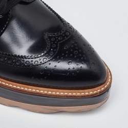 Prada Black Brogue Patent Leather Wave Wingtip Platform Derby Sneakers Size 36