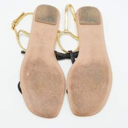 Prada Gold/Black Patent Leather Bow T Strap Flats Size 38.5  
