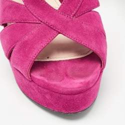 Prada Fuchsia Suede Crystal Embellished Platform Sandals Size 36.5