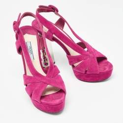 Prada Fuchsia Suede Crystal Embellished Platform Sandals Size 36.5