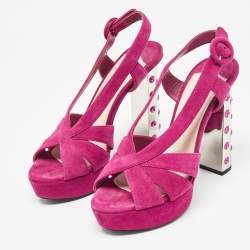 Prada Fuchsia Suede Crystal Embellished Platform Sandals Size 36.5