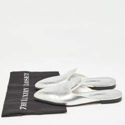 Prada Silver Leather Flat Mules Size 37