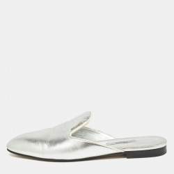 Prada Silver Leather Flat Mules Size 37