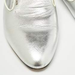 Prada Silver Leather Flat Mules Size 37
