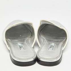 Prada Silver Leather Flat Mules Size 37