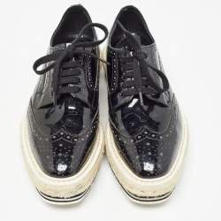 Prada Black Brogue Wingtip Leather Espadrille Derby Size 34