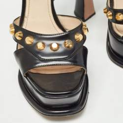 Prada Black Leather Studded Ankle Strap Sandals Size 37
