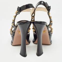 Prada Black Leather Studded Ankle Strap Sandals Size 37