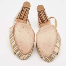 Prada Beige Patent Leather Open Toe Platform Slingback Sandals Size 37