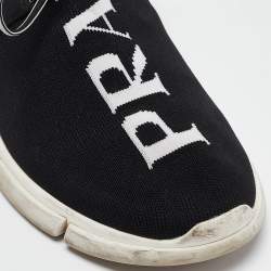 Pre Owned Prada Black Logo Knit Fabric Low Top Sneakers Size 38.5