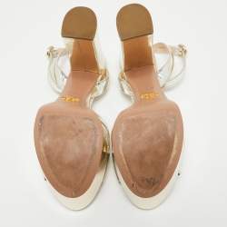 Pre Owned Prada Gold Patent Leather Platform Ankle Strap Sandals Size 39.5