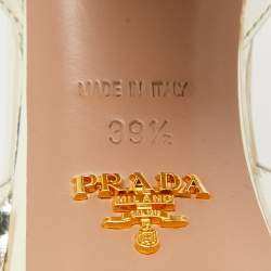 Pre Owned Prada Gold Patent Leather Platform Ankle Strap Sandals Size 39.5