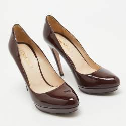 Pre Owned Prada Burgundy Patent Leather Pumps Size 39.5