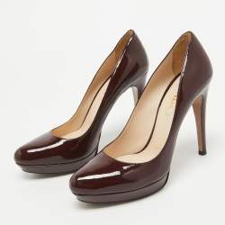 Pre Owned Prada Burgundy Patent Leather Pumps Size 39.5