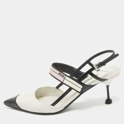 Pre Owned Prada White/Black Leather Slingback Pumps Size 38