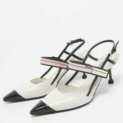 Pre Owned Prada White/Black Leather Slingback Pumps Size 38