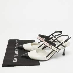 Pre Owned Prada White/Black Leather Slingback Pumps Size 38