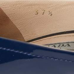 Prada Navy Blue Patent Leather Bow Peep Toe Wedge Pumps Size 37.5