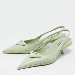 Prada Green Leather Pointed Toe Slingback Pumps Size 39