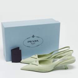 Prada Green Leather Pointed Toe Slingback Pumps Size 39