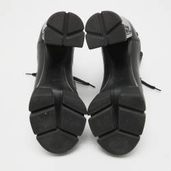 Prada Black Leather and Neopreme Block Heel Ankle Boots Size 39