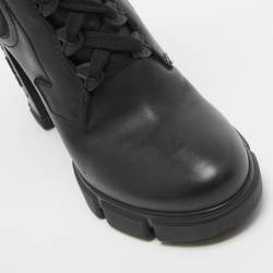 Prada Black Leather and Neopreme Block Heel Ankle Boots Size 39