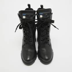 Prada Black Leather and Neopreme Block Heel Ankle Boots Size 39