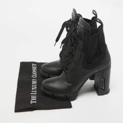 Prada Black Leather and Neopreme Block Heel Ankle Boots Size 39