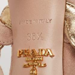 Prada Beige/Gold Suede and Leather Braided Ankle Cuff Sandals Size 38.5