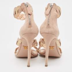 Prada Beige/Gold Suede and Leather Braided Ankle Cuff Sandals Size 38.5