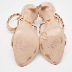 Prada Beige/Gold Suede and Leather Braided Ankle Cuff Sandals Size 38.5