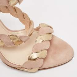 Prada Beige/Gold Suede and Leather Braided Ankle Cuff Sandals Size 38.5