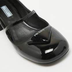 Prada Black Patent Leather Mary Jane Block Heel Pumps Size 40