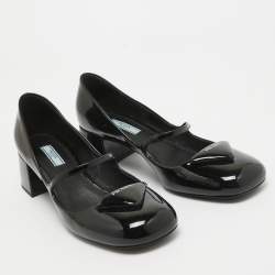 Prada Black Patent Leather Mary Jane Block Heel Pumps Size 40