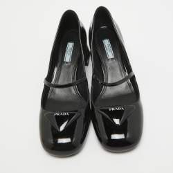 Prada Black Patent Leather Mary Jane Block Heel Pumps Size 40