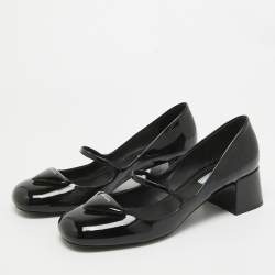 Prada Black Patent Leather Mary Jane Block Heel Pumps Size 40