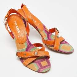 Prada Multicolor Leather Printed Ankle Strap Sandals Size 36