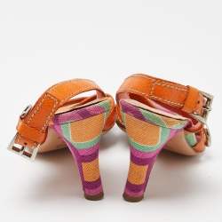 Prada Multicolor Leather Printed Ankle Strap Sandals Size 36
