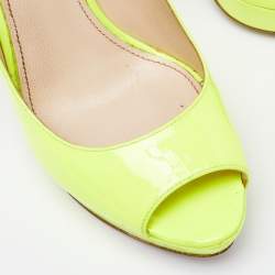 Pre Owned Prada Neon Yellow Patent Leather Platform Peep Toe Pumps Size 38.5