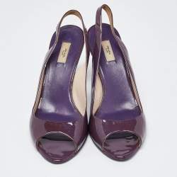 Pre Owned Prada Purple Patent Leather Open Toe Slingback Pumps Size 37