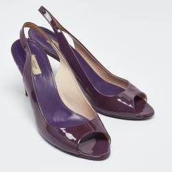 Pre Owned Prada Purple Patent Leather Open Toe Slingback Pumps Size 37