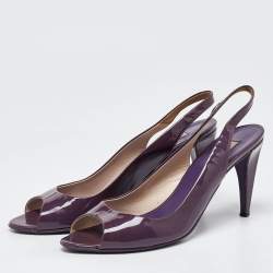 Pre Owned Prada Purple Patent Leather Open Toe Slingback Pumps Size 37