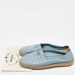 Prada Blue Leather Espadrille Flats Size 41
