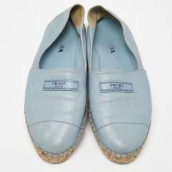 Prada Blue Leather Espadrille Flats Size 41