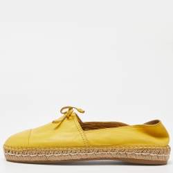 Prada Yellow Leather Espadrilles Slip On Loafers Size 39