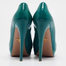 Prada Green Patent Leather Peep Toe Pumps Size 39.5